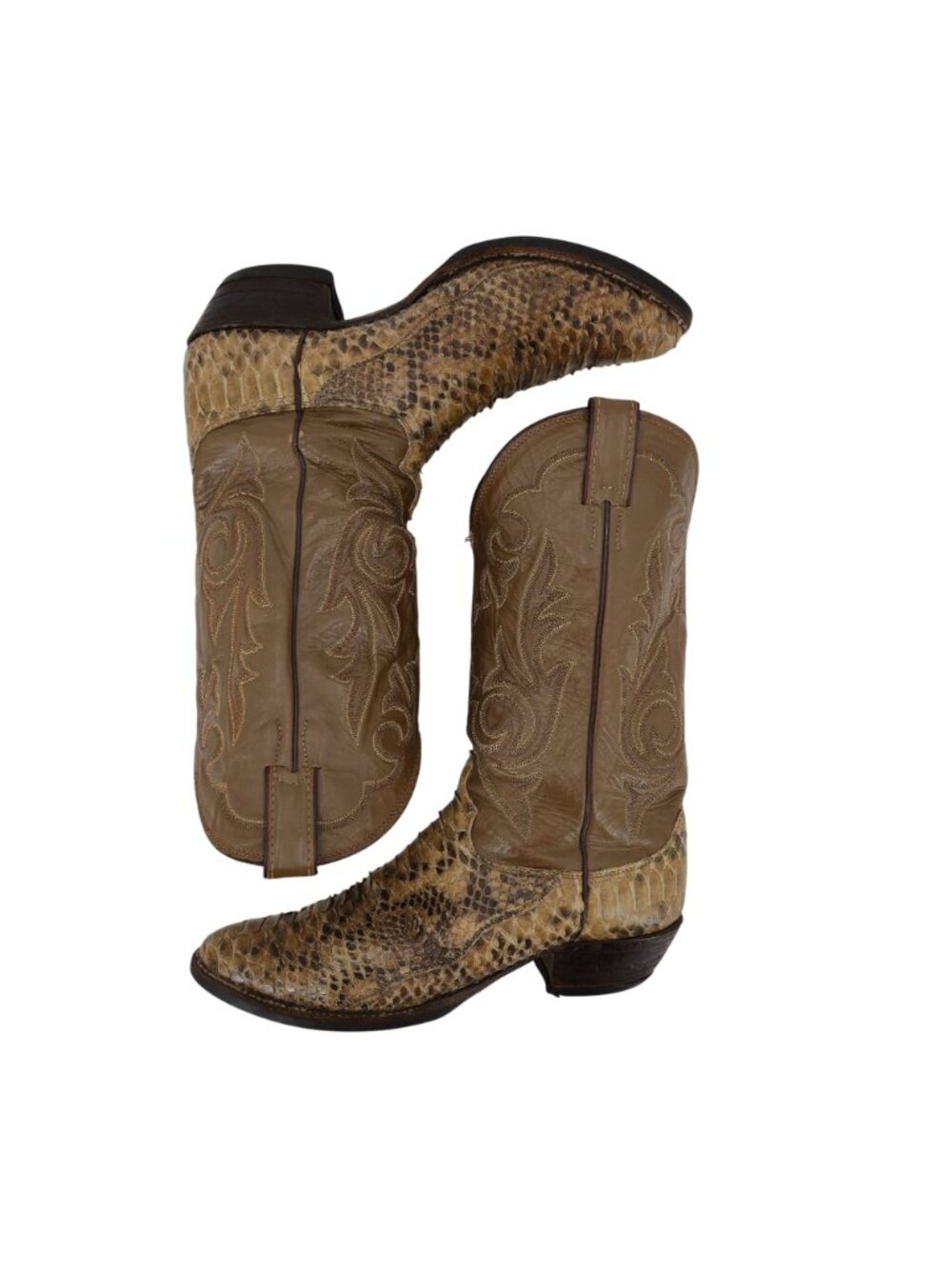 Vintage Exotic Python Snakeskin Justin Mens 11D Brown Cowboy Western Boots USA - Picture 9 of 16